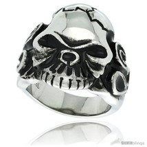 Size 9 - Surgical Steel Biker Ring Cracked Skull Flames on each  - £20.31 GBP