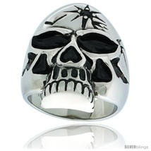 Size 15 - Surgical Steel Biker Skull Ring w/ Black CZ Bullet Hole on  - £20.38 GBP