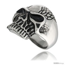 Size 9 - Surgical Steel Biker Skull Ring w/ 3 White CZ  - £20.38 GBP