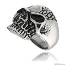 Size 11 - Surgical Steel Biker Skull Ring w/ 3 White CZ  - £20.38 GBP