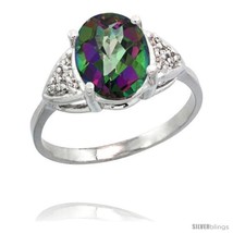 Size 6 - 14k White Gold Diamond Mystic Topaz Ring 2.40 ct Oval 10x8 Stone 3/8  - £412.02 GBP