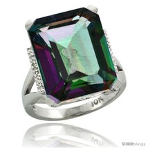 Size 10 - 14k White Gold Diamond Mystic Topaz Ring 12 ct Emerald Cut 16x12  - £794.32 GBP