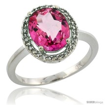Size 8 - 10k White Gold Diamond Halo Pink Topaz Ring 2.4 carat Oval shape 10X8  - £399.96 GBP