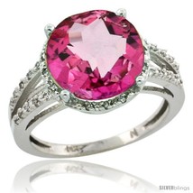 Size 6 - 10k White Gold Diamond Pink Topaz Ring 5.25 ct Round Shape 11 mm, 1/2  - £457.49 GBP