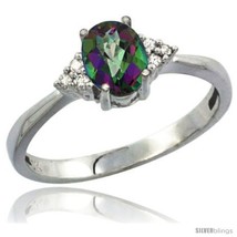 Size 9.5 - 14k White Gold Ladies Natural Mystic Topaz Ring oval 7x5 Stone  - £286.45 GBP
