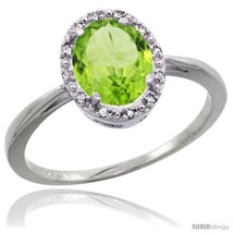 Size 5 - 10k White Gold Peridot Diamond Halo Ring 1.17 Carat 8X6 mm Oval Shape,  - £237.05 GBP