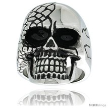 Size 10 - Surgical Steel Biker Skull Ring Half Covered w/  - £20.38 GBP