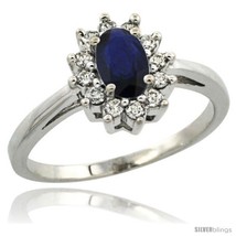 Size 8 - 10k White Gold Blue Sapphire Diamond Halo Ring Oval Shape 1.2 Carat  - £527.09 GBP