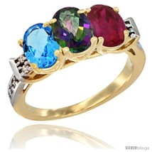 Size 8 - 10K Yellow Gold Natural Swiss Blue Topaz, Mystic Topaz &amp; Ruby Ring  - £451.30 GBP