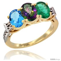 Size 7 - 10K Yellow Gold Natural Swiss Blue Topaz, Mystic Topaz &amp; Emerald Ring  - £478.47 GBP