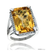 Size 9 - Sterling Silver Diamond Natural whisky Quartz Ring 14.96 ct Eme... - £279.59 GBP