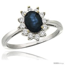 Size 9 - 10k White Gold Diamond Halo Blue Sapphire Ring 0.85 ct Oval Stone 7x5  - £595.10 GBP