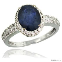 Size 6 - 10k White Gold Diamond Blue Sapphire Ring Oval Stone 9x7 mm 1.76 ct  - £836.25 GBP