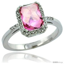 Size 6 - 10k White Gold Diamond Pink Topaz Ring 1.6 ct Emerald Shape 8x6 mm,  - £396.56 GBP