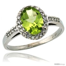 Size 5 - 10k White Gold Diamond Peridot Ring Oval Stone 8x6 mm 1.17 ct 3/8 in  - £373.20 GBP