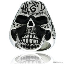 Size 14 - Surgical Steel Biker Skull Ring Decorated w/  - £20.37 GBP