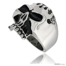 Surgical steel biker skull ring w flames on forehead thumb200