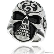 Size 12 - Surgical Steel Biker Skull Ring with Wave  - £20.20 GBP