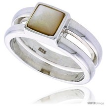 Size 5 - Sterling Silver Ladies' Band w/ a Square-shaped Mother of Pearl, 5/16in - £47.77 GBP