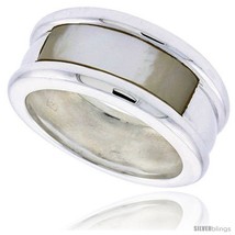 Size 8 - Sterling Silver Ladies' Band w/ a Rectangular Mother of Pearl, 3/8in   - £58.59 GBP