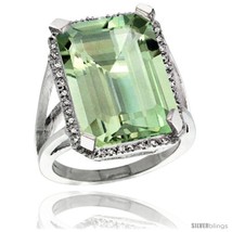 Size 5 - 14k White Gold Diamond Green-Amethyst Ring 14.96 ct Emerald shape  - £869.15 GBP