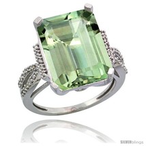Size 6 - 14k White Gold Diamond Green-Amethyst Ring 12 ct Emerald Shape 16x12  - £816.19 GBP