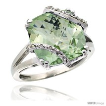 Size 6 - 14k White Gold Diamond Green Amethyst Ring 7.5 ct Cushion Cut 12 mm  - £513.56 GBP