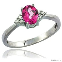 Size 5 - 10K White Gold Natural Pink Topaz Ring Oval 7x5 Stone Diamond  - £247.21 GBP