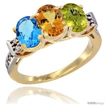 Size 9 - 10K Yellow Gold Natural Swiss Blue Topaz, Citrine &amp; Lemon Quartz Ring  - £415.03 GBP