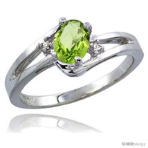 Size 6.5 - 10K White Gold Natural Peridot Ring Oval 6x4 Stone Diamond Accent  - £339.23 GBP