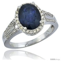 Size 7 - 10K White Gold Natural Blue Sapphire Ring Oval 10x8 Stone Diamond  - £788.57 GBP