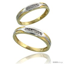 Size 7 - Gold Plated Sterling Silver Diamond 2 Piece Wedding Ring Set His 5mm &amp;  - £111.23 GBP