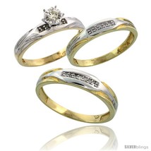 Size 6 - Gold Plated Sterling Silver Diamond Trio Wedding Ring Set His 5mm &amp;  - £154.32 GBP