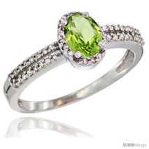Size 7.5 - 10K White Gold Natural Peridot Ring Oval 6x4 Stone Diamond Accent  - £399.14 GBP