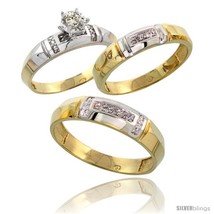 Size 5 - Gold Plated Sterling Silver Diamond Trio Wedding Ring Set His 5.5mm &amp;  - £126.75 GBP