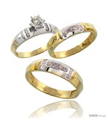 Size 6 - Gold Plated Sterling Silver Diamond Trio Wedding Ring Set His 5... - £132.63 GBP