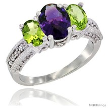 Size 7.5 - 14k White Gold Ladies Oval Natural Amethyst 3-Stone Ring with  - £563.68 GBP