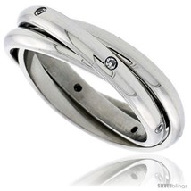 Size 6 - Surgical Steel Cubic Zirconia Rolling Ring 3mm Triple Wedding  - $21.94