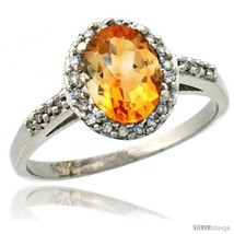 Size 6 - 10k White Gold Diamond Citrine Ring Oval Stone 8x6 mm 1.17 ct 3/8 in  - £367.89 GBP