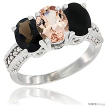 Size 5 - 14K White Gold Natural Smoky Topaz, Morganite &amp; Black Onyx Ring  - £586.92 GBP