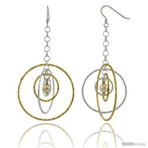  two tone diamond cut tubing dangling circles earrings w swarovski pearls 2 3 4 in tall thumb200