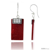 Sterling Silver Rectangular Natural Red Coral Earrings 1 1/16in  (27  - £32.21 GBP