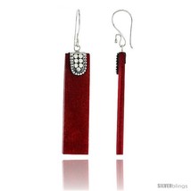 Sterling Silver Beaded Bar Natural Red Coral Earrings 1 11/16in  (42  - £32.89 GBP