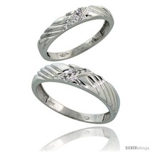 Size 8 - Sterling Silver 2-Piece His (5mm) &amp; Hers (3.5mm) Diamond Wedding Band  - $124.20