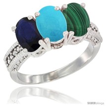 Size 7.5 - 10K White Gold Natural Blue Sapphire, Turquoise &amp; Malachite Ring  - £492.95 GBP