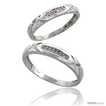 Size 5.5 - 10k White Gold Diamond Wedding Rings 2-Piece set for him 4 mm &amp; Her  - £303.16 GBP