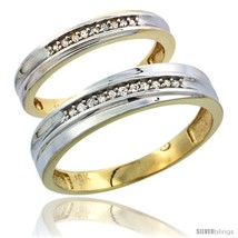 Size 9.5 - 10k Yellow Gold Diamond 2 Piece Wedding Ring Set His 5mm &amp; Hers  - £396.99 GBP