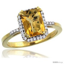 Size 7 - 14k Yellow Gold Diamond Whisky Quartz Ring 1.6 ct Emerald Shape 8x6  - £480.58 GBP