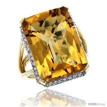 Size 5 - 14k Yellow Gold Diamond Whisky Quartz Ring 14.96 ct Emerald shape  - £789.62 GBP