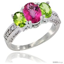Size 9.5 - 14k White Gold Ladies Oval Natural Pink Topaz 3-Stone Ring with  - £557.19 GBP